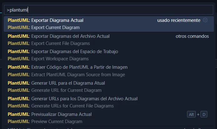 PlantUML en VS Code: Opciones de exportación